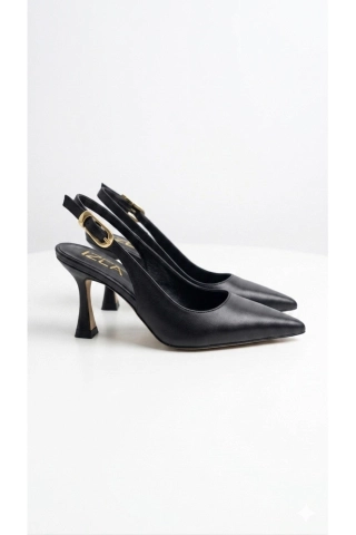 Women Black Matte Pointed Toe Ankle Strap Heels